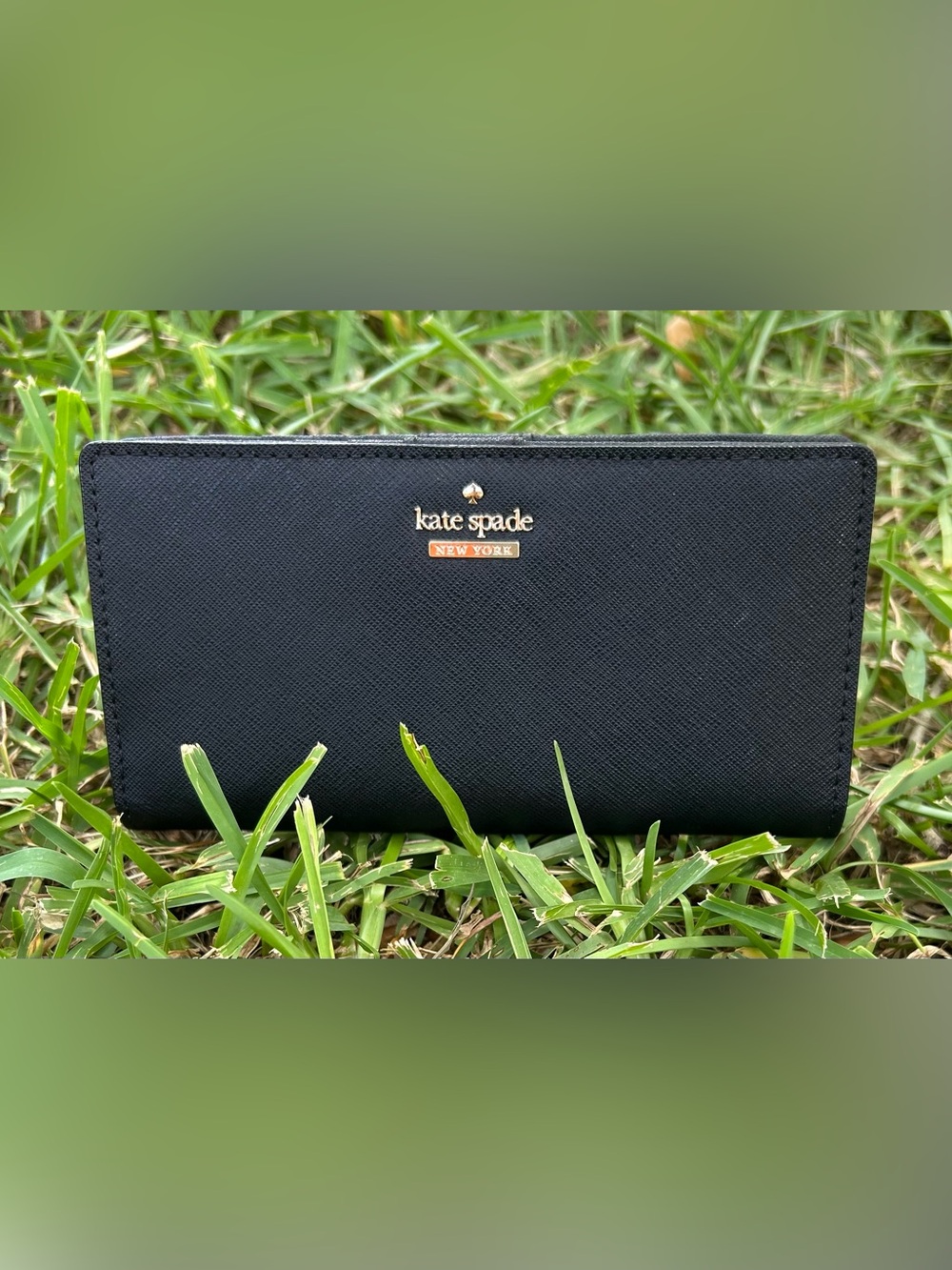 kate spade Black Saffiano Leather Wallet with Gold Logo